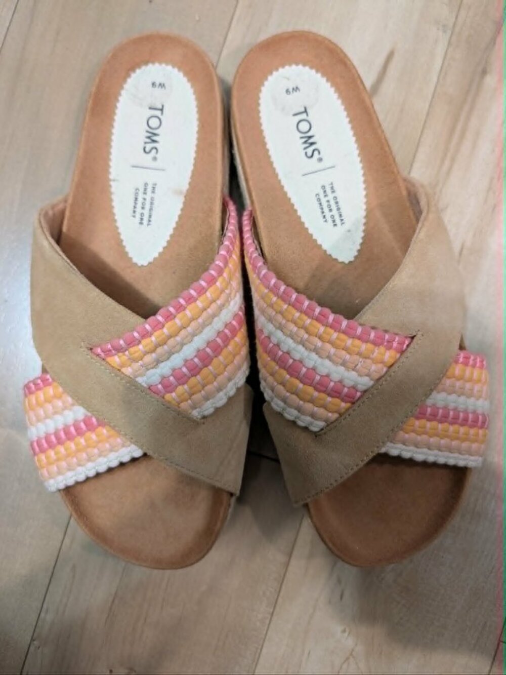 TOMS Diana Cross Strap Slide Sandals W9 Woven Pastel Comfort